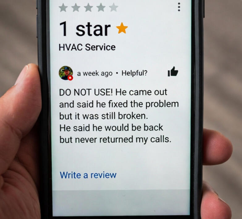 1 star Google review HVAC service review HVAC Google review